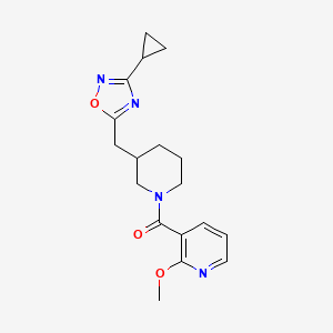 molecular formula C18H22N4O3 B2923552 (3-((3-环丙基-1,2,4-恶二唑-5-基)甲基)哌啶-1-基)(2-甲氧基吡啶-3-基)甲苯酮 CAS No. 1705466-29-0