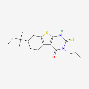 B2923555 11-(2-Methylbutan-2-yl)-4-propyl-5-sulfanyl-8-thia-4,6-diazatricyclo[7.4.0.0^{2,7}]trideca-1(9),2(7),5-trien-3-one CAS No. 736162-70-2