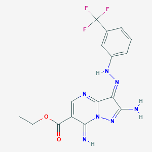 ethyl (3Z)-2-amino-7-imino-3-[[3-(trifluoromethyl)phenyl]hydrazinylidene]pyrazolo[1,5-a]pyrimidine-6-carboxylate