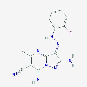 molecular formula C14H11FN8 B292357 (3Z)-2-amino-3-[(2-fluorophenyl)hydrazinylidene]-7-imino-5-methylpyrazolo[1,5-a]pyrimidine-6-carbonitrile 