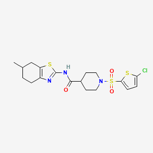 molecular formula C18H22ClN3O3S3 B2923570 1-((5-氯噻吩-2-基)磺酰基)-N-(6-甲基-4,5,6,7-四氢苯并[d]噻唑-2-基)哌啶-4-甲酰胺 CAS No. 900001-38-9