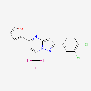 molecular formula C17H8Cl2F3N3O B2923637 2-(3,4-二氯苯基)-5-(2-呋喃基)-7-(三氟甲基)吡唑并[1,5-a]嘧啶 CAS No. 439095-81-5