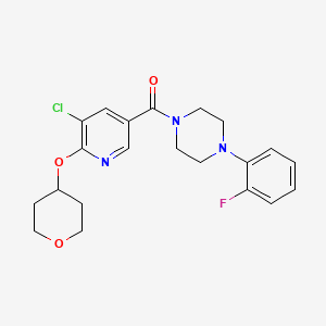 molecular formula C21H23ClFN3O3 B2923645 (5-chloro-6-((tetrahydro-2H-pyran-4-yl)oxy)pyridin-3-yl)(4-(2-fluorophenyl)piperazin-1-yl)methanone CAS No. 1903810-58-1