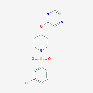 molecular formula C15H16ClN3O3S B2923650 2-((1-((3-Chlorophenyl)sulfonyl)piperidin-4-yl)oxy)pyrazine CAS No. 1448028-98-5