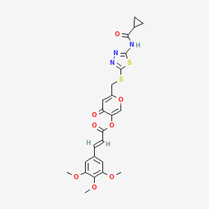 molecular formula C24H23N3O8S2 B2923653 (E)-6-(((5-(cyclopropanecarboxamido)-1,3,4-thiadiazol-2-yl)thio)methyl)-4-oxo-4H-pyran-3-yl 3-(3,4,5-trimethoxyphenyl)acrylate CAS No. 896009-05-5