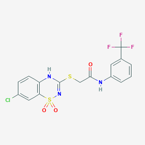 molecular formula C16H11ClF3N3O3S2 B2923672 2-((7-氯-1,1-二氧化-4H-苯并[e][1,2,4]噻二嗪-3-基)硫代)-N-(3-(三氟甲基)苯基)乙酰胺 CAS No. 899734-40-8