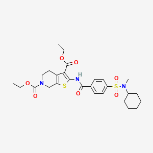 molecular formula C27H35N3O7S2 B2923673 diethyl 2-(4-(N-cyclohexyl-N-methylsulfamoyl)benzamido)-4,5-dihydrothieno[2,3-c]pyridine-3,6(7H)-dicarboxylate CAS No. 449781-60-6