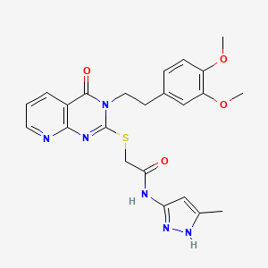 molecular formula C23H24N6O4S B2923682 2-({3-[2-(3,4-dimethoxyphenyl)ethyl]-4-oxo-3,4-dihydropyrido[2,3-d]pyrimidin-2-yl}thio)-N-(3-methyl-1H-pyrazol-5-yl)acetamide CAS No. 1086689-36-2