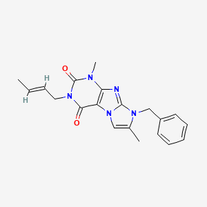 molecular formula C20H21N5O2 B2923696 (E)-8-benzyl-3-(but-2-en-1-yl)-1,7-dimethyl-1H-imidazo[2,1-f]purine-2,4(3H,8H)-dione CAS No. 946340-90-5