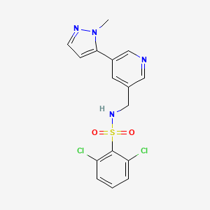 molecular formula C16H14Cl2N4O2S B2923706 2,6-dichloro-N-((5-(1-methyl-1H-pyrazol-5-yl)pyridin-3-yl)methyl)benzenesulfonamide CAS No. 2309586-58-9