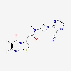 molecular formula C19H21N7O2S B2923709 N-[1-(3-Cyanopyrazin-2-yl)azetidin-3-yl]-2-(6,7-dimethyl-5-oxo-2,3-dihydro-[1,3]thiazolo[3,2-a]pyrimidin-3-yl)-N-methylacetamide CAS No. 2380081-63-8