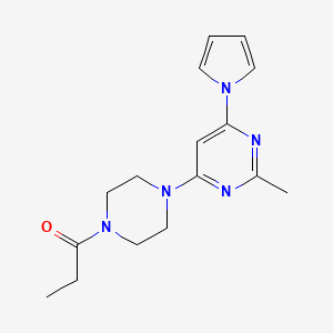 molecular formula C16H21N5O B2923717 1-(4-(2-methyl-6-(1H-pyrrol-1-yl)pyrimidin-4-yl)piperazin-1-yl)propan-1-one CAS No. 1421498-13-6