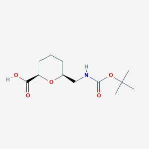 molecular formula C12H21NO5 B2923754 (2R,6S)-6-[[(2-Methylpropan-2-yl)oxycarbonylamino]methyl]oxane-2-carboxylic acid CAS No. 2380877-69-8