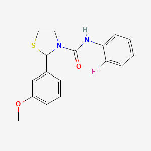 molecular formula C17H17FN2O2S B2923757 N-(2-fluorophenyl)-2-(3-methoxyphenyl)thiazolidine-3-carboxamide CAS No. 2034263-34-6