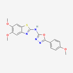 molecular formula C18H16N4O4S B2923761 5,6-dimethoxy-N-[5-(4-methoxyphenyl)-1,3,4-oxadiazol-2-yl]-1,3-benzothiazol-2-amine CAS No. 891084-73-4