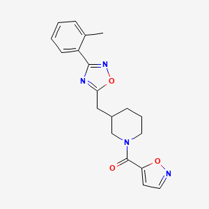 molecular formula C19H20N4O3 B2923763 Isoxazol-5-yl(3-((3-(o-tolyl)-1,2,4-oxadiazol-5-yl)methyl)piperidin-1-yl)methanone CAS No. 1705215-05-9