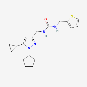 molecular formula C18H24N4OS B2923764 1-((1-cyclopentyl-5-cyclopropyl-1H-pyrazol-3-yl)methyl)-3-(thiophen-2-ylmethyl)urea CAS No. 1448123-40-7