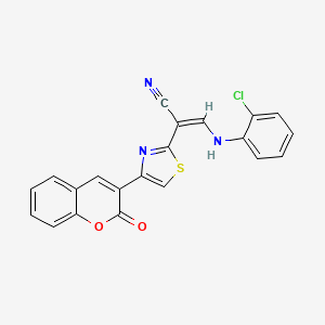 molecular formula C21H12ClN3O2S B2923768 (Z)-3-((2-chlorophenyl)amino)-2-(4-(2-oxo-2H-chromen-3-yl)thiazol-2-yl)acrylonitrile CAS No. 372497-63-7