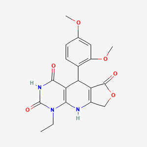 molecular formula C19H19N3O6 B2923777 8-(2,4-Dimethoxyphenyl)-13-ethyl-5-oxa-2,11,13-triazatricyclo[7.4.0.0^{3,7}]trideca-1(9),3(7)-diene-6,10,12-trione CAS No. 897623-11-9