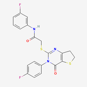 molecular formula C20H15F2N3O2S2 B2923789 N-(3-fluorophenyl)-2-((3-(4-fluorophenyl)-4-oxo-3,4,6,7-tetrahydrothieno[3,2-d]pyrimidin-2-yl)thio)acetamide CAS No. 687561-69-9