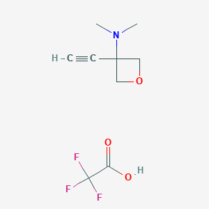 molecular formula C9H12F3NO3 B2923798 3-Ethynyl-N,N-dimethyloxetan-3-amine;2,2,2-trifluoroacetic acid CAS No. 2551114-87-3