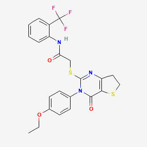 molecular formula C23H20F3N3O3S2 B2923811 2-((3-(4-ethoxyphenyl)-4-oxo-3,4,6,7-tetrahydrothieno[3,2-d]pyrimidin-2-yl)thio)-N-(2-(trifluoromethyl)phenyl)acetamide CAS No. 362501-97-1