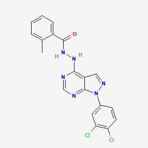 molecular formula C19H14Cl2N6O B2923833 N'-[1-(3,4-dichlorophenyl)-1H-pyrazolo[3,4-d]pyrimidin-4-yl]-2-methylbenzohydrazide CAS No. 890947-84-9