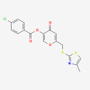 molecular formula C17H12ClNO4S2 B2923838 6-(((4-甲基噻唑-2-基)硫代)甲基)-4-氧代-4H-吡喃-3-基 4-氯苯甲酸酯 CAS No. 896303-90-5