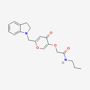 molecular formula C19H22N2O4 B2923850 2-((6-(indolin-1-ylmethyl)-4-oxo-4H-pyran-3-yl)oxy)-N-propylacetamide CAS No. 898457-10-8