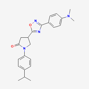 molecular formula C23H26N4O2 B2923855 4-{3-[4-(Dimethylamino)phenyl]-1,2,4-oxadiazol-5-yl}-1-[4-(propan-2-yl)phenyl]pyrrolidin-2-one CAS No. 941962-73-8