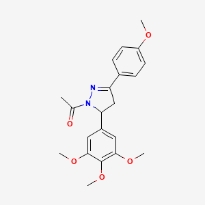 molecular formula C21H24N2O5 B2923863 1-[5-(4-Methoxyphenyl)-3-(3,4,5-trimethoxyphenyl)-3,4-dihydropyrazol-2-yl]ethanone CAS No. 163074-71-3