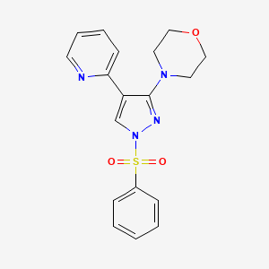 molecular formula C18H18N4O3S B2923870 4-[1-(phenylsulfonyl)-4-(2-pyridinyl)-1H-pyrazol-3-yl]morpholine CAS No. 303995-21-3