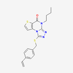 molecular formula C20H20N4OS2 B2923876 4-butyl-1-((4-vinylbenzyl)thio)thieno[2,3-e][1,2,4]triazolo[4,3-a]pyrimidin-5(4H)-one CAS No. 1189703-62-5