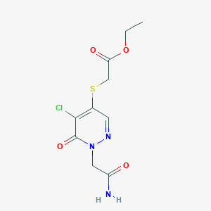 molecular formula C10H12ClN3O4S B2923877 2-[1-(2-氨基-2-氧代乙基)-5-氯-6-氧代嘧啶-4-基]硫代乙酸乙酯 CAS No. 1968575-75-8