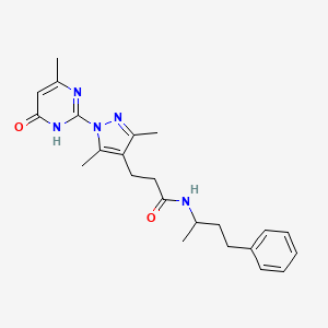 molecular formula C23H29N5O2 B2923882 3-(3,5-dimethyl-1-(4-methyl-6-oxo-1,6-dihydropyrimidin-2-yl)-1H-pyrazol-4-yl)-N-(4-phenylbutan-2-yl)propanamide CAS No. 1171937-13-5