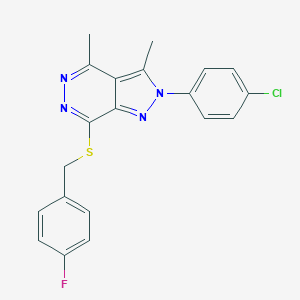 molecular formula C20H16ClFN4S B292389 2-(4-chlorophenyl)-3,4-dimethyl-2H-pyrazolo[3,4-d]pyridazin-7-yl 4-fluorobenzyl sulfide 