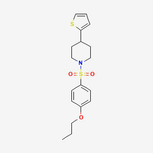 molecular formula C18H23NO3S2 B2923893 1-((4-Propoxyphenyl)sulfonyl)-4-(thiophen-2-yl)piperidine CAS No. 1396745-96-2