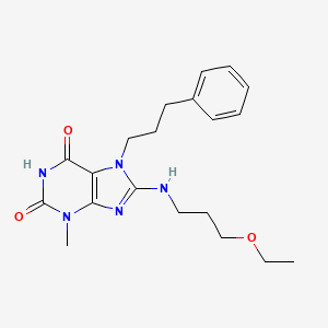 molecular formula C20H27N5O3 B2923897 8-(3-Ethoxy-propylamino)-3-methyl-7-(3-phenyl-propyl)-3,7-dihydro-purine-2,6-dione CAS No. 673440-90-9