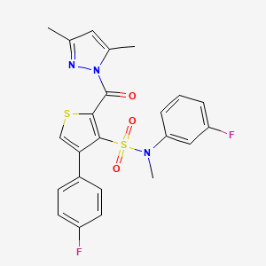 molecular formula C23H19F2N3O3S2 B2923902 2-(3,5-dimethyl-1H-pyrazole-1-carbonyl)-N-(3-fluorophenyl)-4-(4-fluorophenyl)-N-methylthiophene-3-sulfonamide CAS No. 1982951-01-8