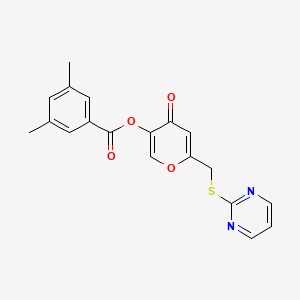 molecular formula C19H16N2O4S B2923909 [4-Oxo-6-(pyrimidin-2-ylsulfanylmethyl)pyran-3-yl] 3,5-dimethylbenzoate CAS No. 877635-34-2