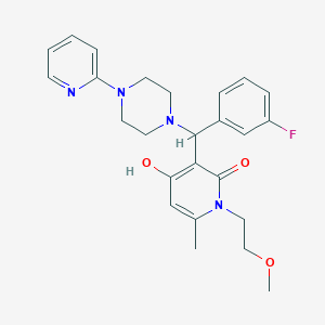 molecular formula C25H29FN4O3 B2923910 3-((3-fluorophenyl)(4-(pyridin-2-yl)piperazin-1-yl)methyl)-4-hydroxy-1-(2-methoxyethyl)-6-methylpyridin-2(1H)-one CAS No. 897735-28-3