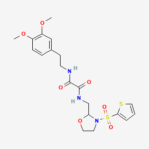 molecular formula C20H25N3O7S2 B2923915 N1-(3,4-dimethoxyphenethyl)-N2-((3-(thiophen-2-ylsulfonyl)oxazolidin-2-yl)methyl)oxalamide CAS No. 874804-70-3