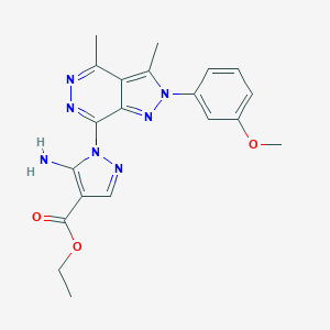 molecular formula C20H21N7O3 B292392 ethyl 5-amino-1-[2-(3-methoxyphenyl)-3,4-dimethyl-2H-pyrazolo[3,4-d]pyridazin-7-yl]-1H-pyrazole-4-carboxylate 