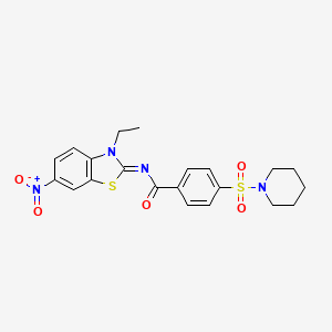 molecular formula C21H22N4O5S2 B2923922 N-(3-ethyl-6-nitro-1,3-benzothiazol-2-ylidene)-4-piperidin-1-ylsulfonylbenzamide CAS No. 850910-51-9