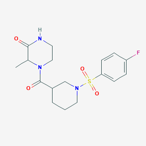 molecular formula C17H22FN3O4S B2923945 4-(1-((4-Fluorophenyl)sulfonyl)piperidine-3-carbonyl)-3-methylpiperazin-2-one CAS No. 1103664-24-9
