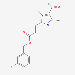 molecular formula C16H17FN2O3 B2923951 (3-氟苯基)甲基 3-(4-甲酰-3,5-二甲基吡唑-1-基)丙酸酯 CAS No. 1252496-23-3