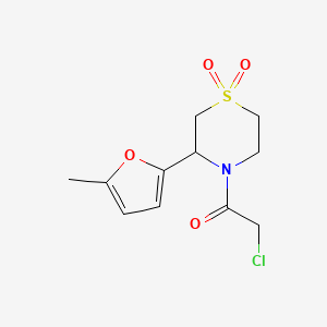 molecular formula C11H14ClNO4S B2923967 2-Chloro-1-[3-(5-methylfuran-2-yl)-1,1-dioxo-1,4-thiazinan-4-yl]ethanone CAS No. 2411306-80-2