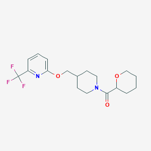 molecular formula C18H23F3N2O3 B2923968 Oxan-2-yl-[4-[[6-(trifluoromethyl)pyridin-2-yl]oxymethyl]piperidin-1-yl]methanone CAS No. 2320819-63-2