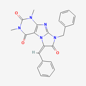 molecular formula C23H19N5O3 B2923972 (E)-8-苄基-6-亚苄基-1,3-二甲基-1H-咪唑并[2,1-f]嘌呤-2,4,7(3H,6H,8H)-三酮 CAS No. 878452-35-8