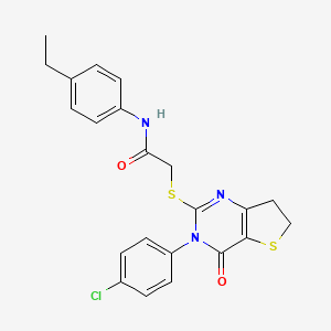 molecular formula C22H20ClN3O2S2 B2923973 2-((3-(4-氯苯基)-4-氧代-3,4,6,7-四氢噻吩并[3,2-d]嘧啶-2-基)硫代)-N-(4-乙基苯基)乙酰胺 CAS No. 687564-12-1
